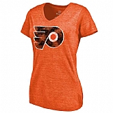 Women's Philadelphia Flyers Distressed Team Primary Logo V Neck Tri Blend T-Shirt Orange FengYun,baseball caps,new era cap wholesale,wholesale hats